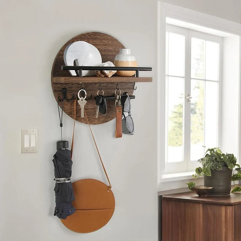 Key Holder Wall-Mounted Two-Tier Wood & Bamboo