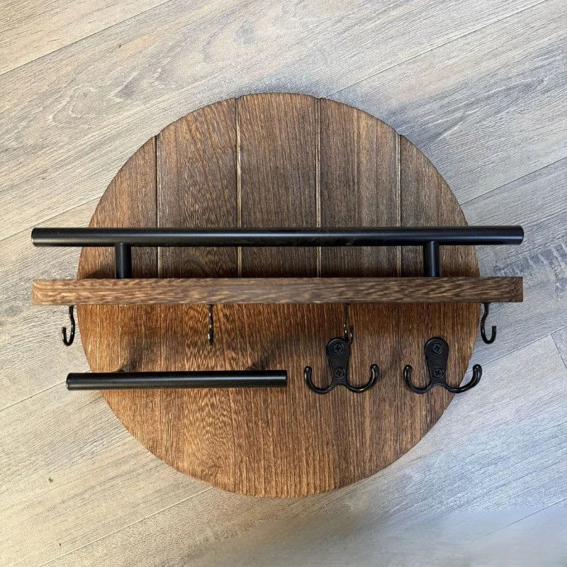 Key Holder Wall-Mounted Two-Tier Wood & Bamboo