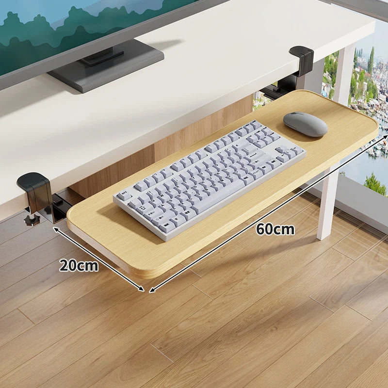 Keyboard Tray Sliding Clamp-On Wood-Grain Surface