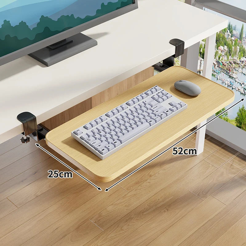 Keyboard Tray Sliding Clamp-On Wood-Grain Surface
