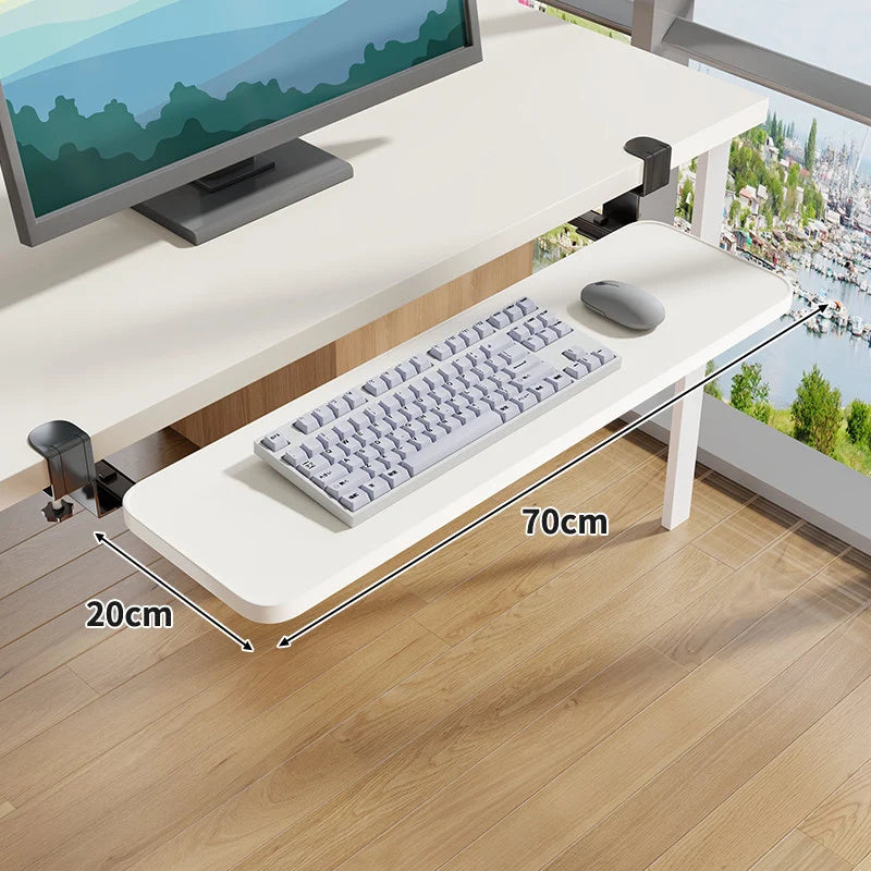 Keyboard Tray Sliding Clamp-On Wood-Grain Surface