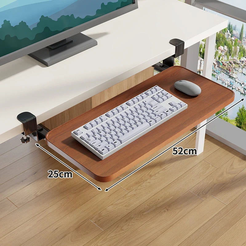 Keyboard Tray Sliding Clamp-On Wood-Grain Surface