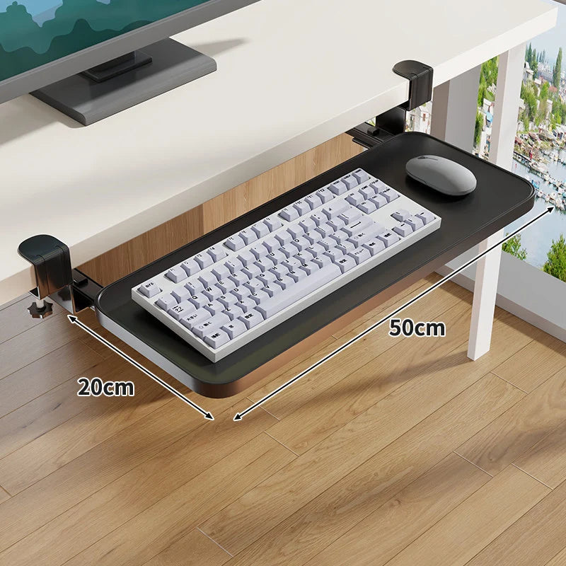 Keyboard Tray Sliding Clamp-On Wood-Grain Surface