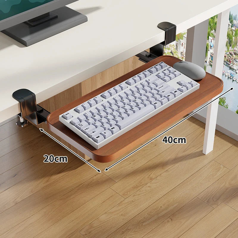 Keyboard Tray Sliding Clamp-On Wood-Grain Surface