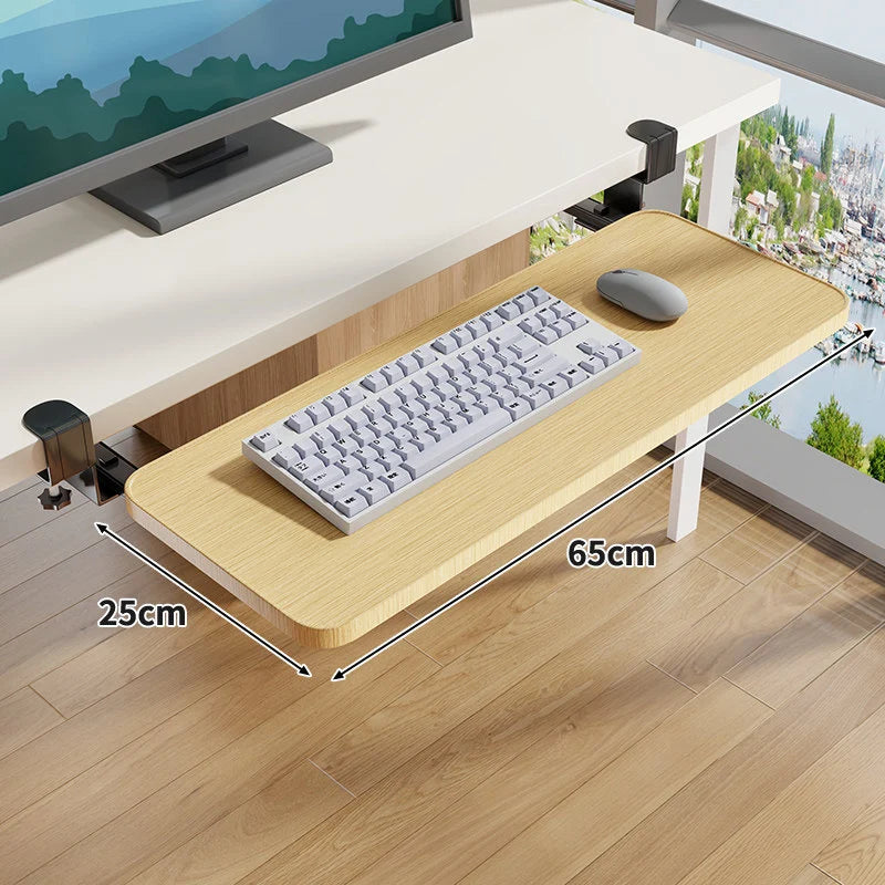 Keyboard Tray Sliding Clamp-On Wood-Grain Surface