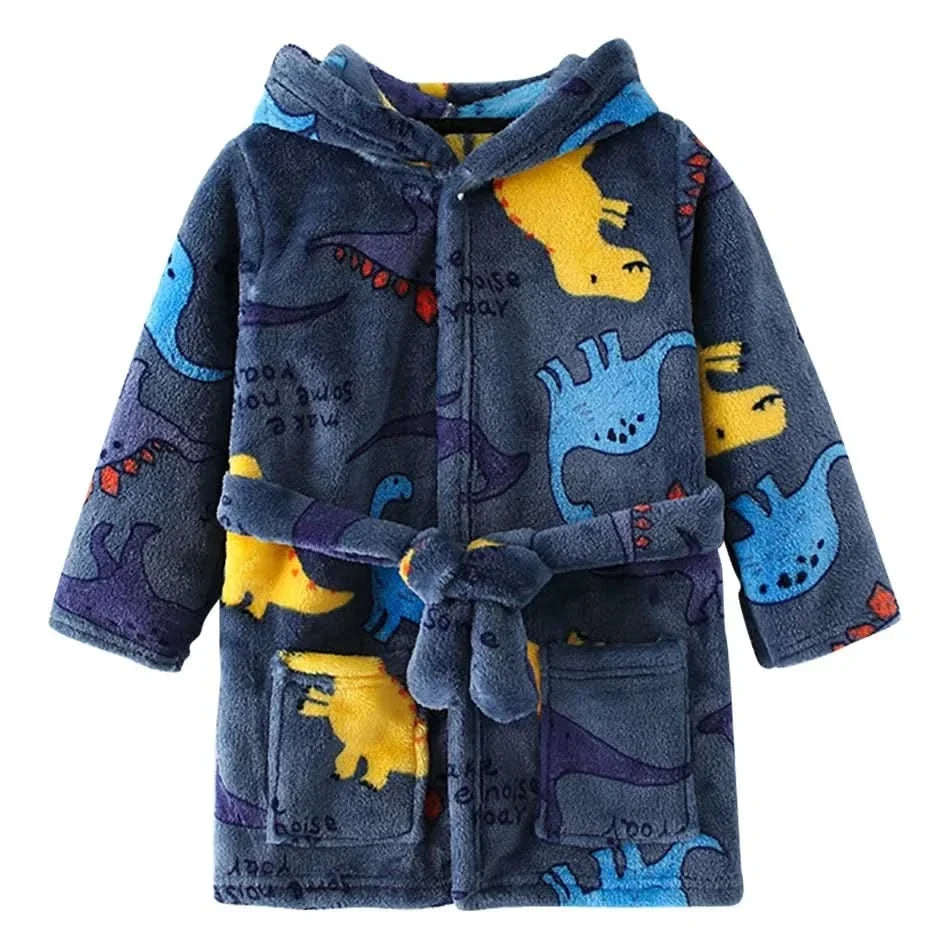 Kids Bathrobe Hooded Soft Flannel Quick-Drying