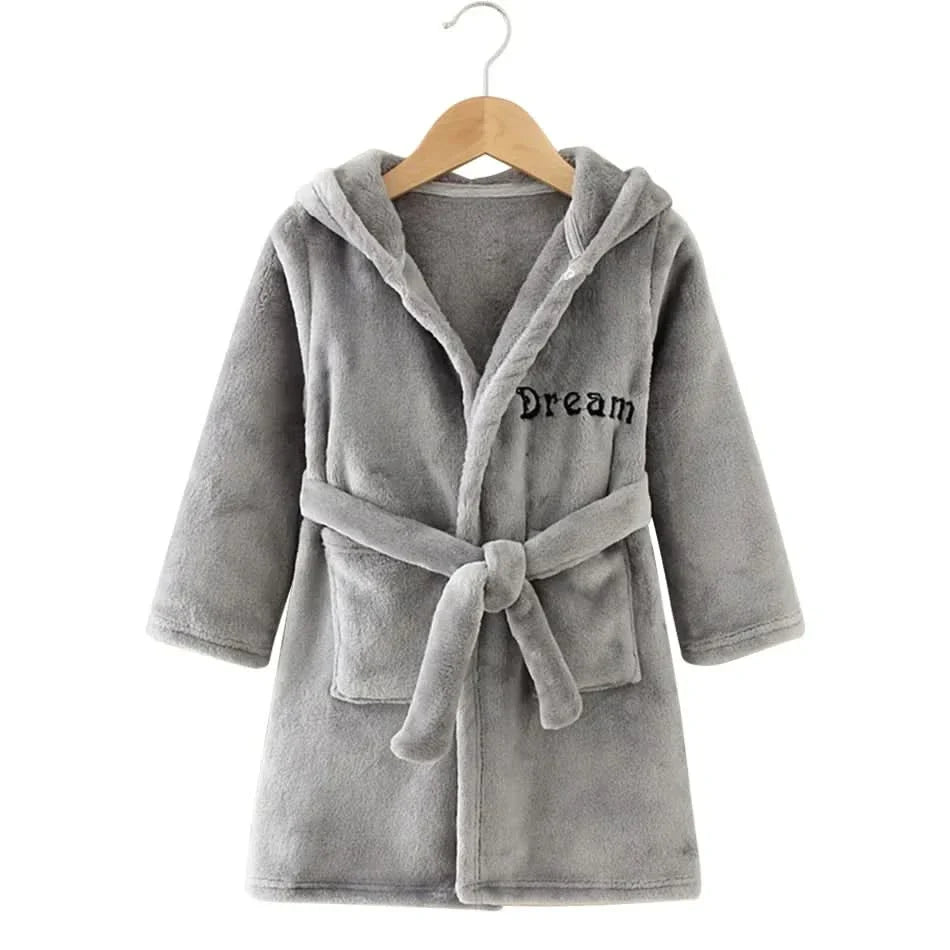 Kids Bathrobe Hooded Soft Flannel Quick-Drying