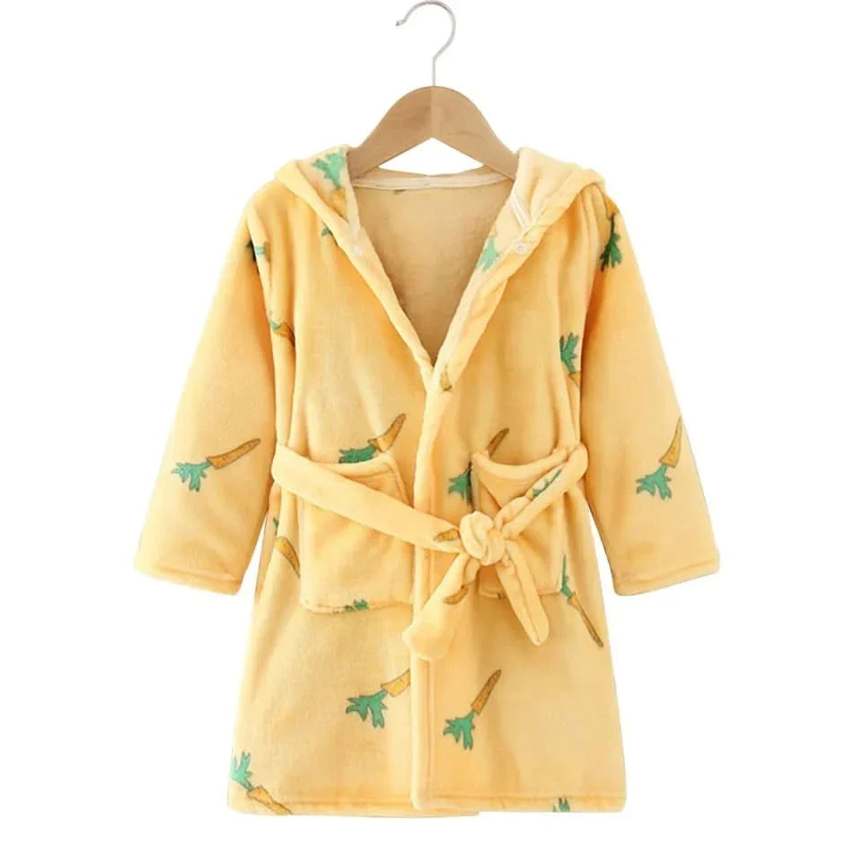 Kids Bathrobe Hooded Soft Flannel Quick-Drying
