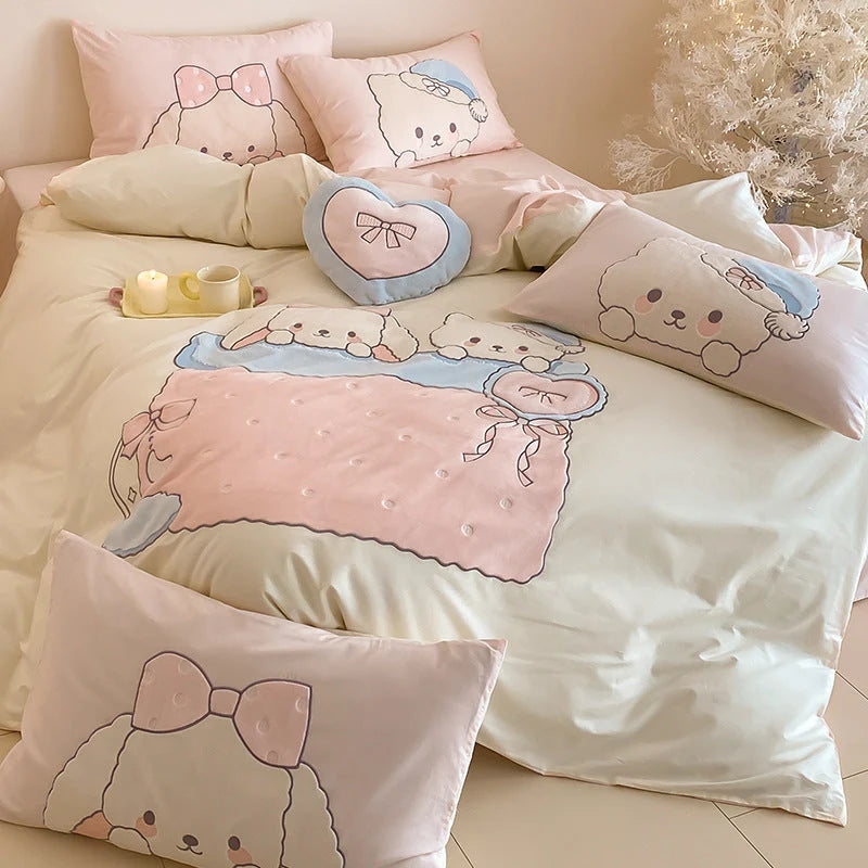 Kids Bedding Set Cotton Blend Plush Animal Appliqués Machine Washable