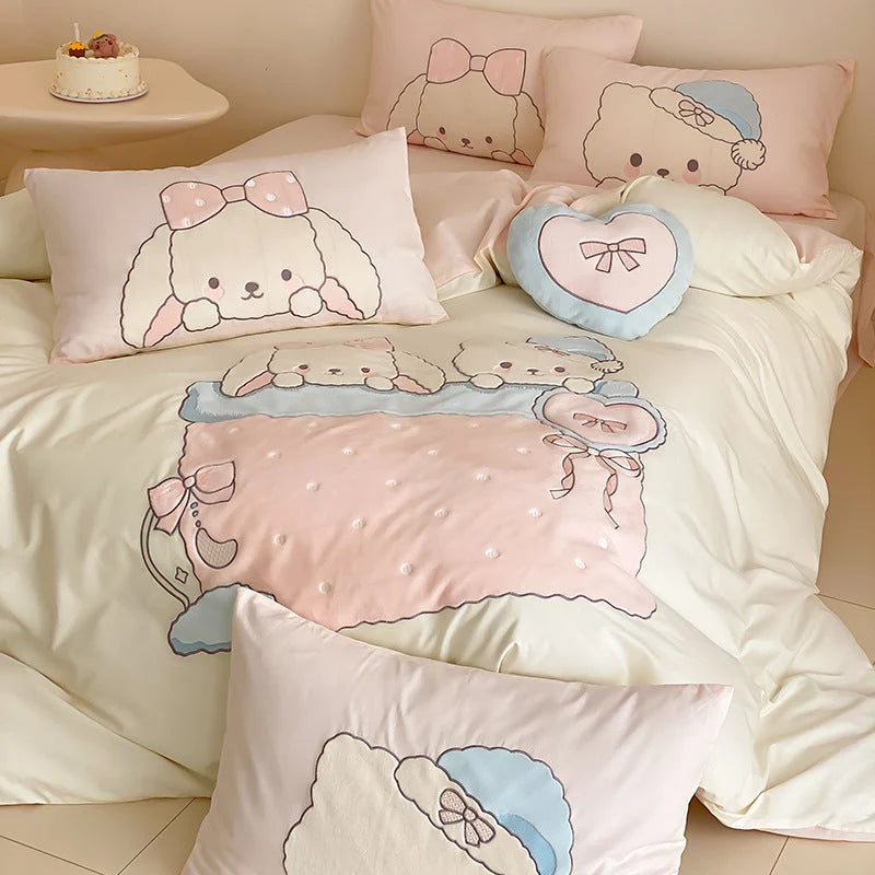 Kids Bedding Set Cotton Blend Plush Animal Appliqués Machine Washable