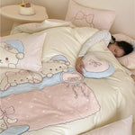 Kids Bedding Set Cotton Blend Plush Animal Appliqués Machine Washable