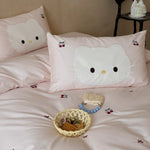 Kids Bedding Set Cotton Cat & Cherry Embroidery
