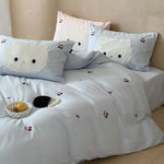Kids Bedding Set Cotton Cat & Cherry Embroidery