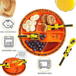 Kids Dinnerware Set Construction-Themed Sectioned Plate & Soft-Grip Utensils