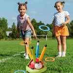 Kids Playset 3-In-1 Jumping Pad Ring Toss Rocket Launcher