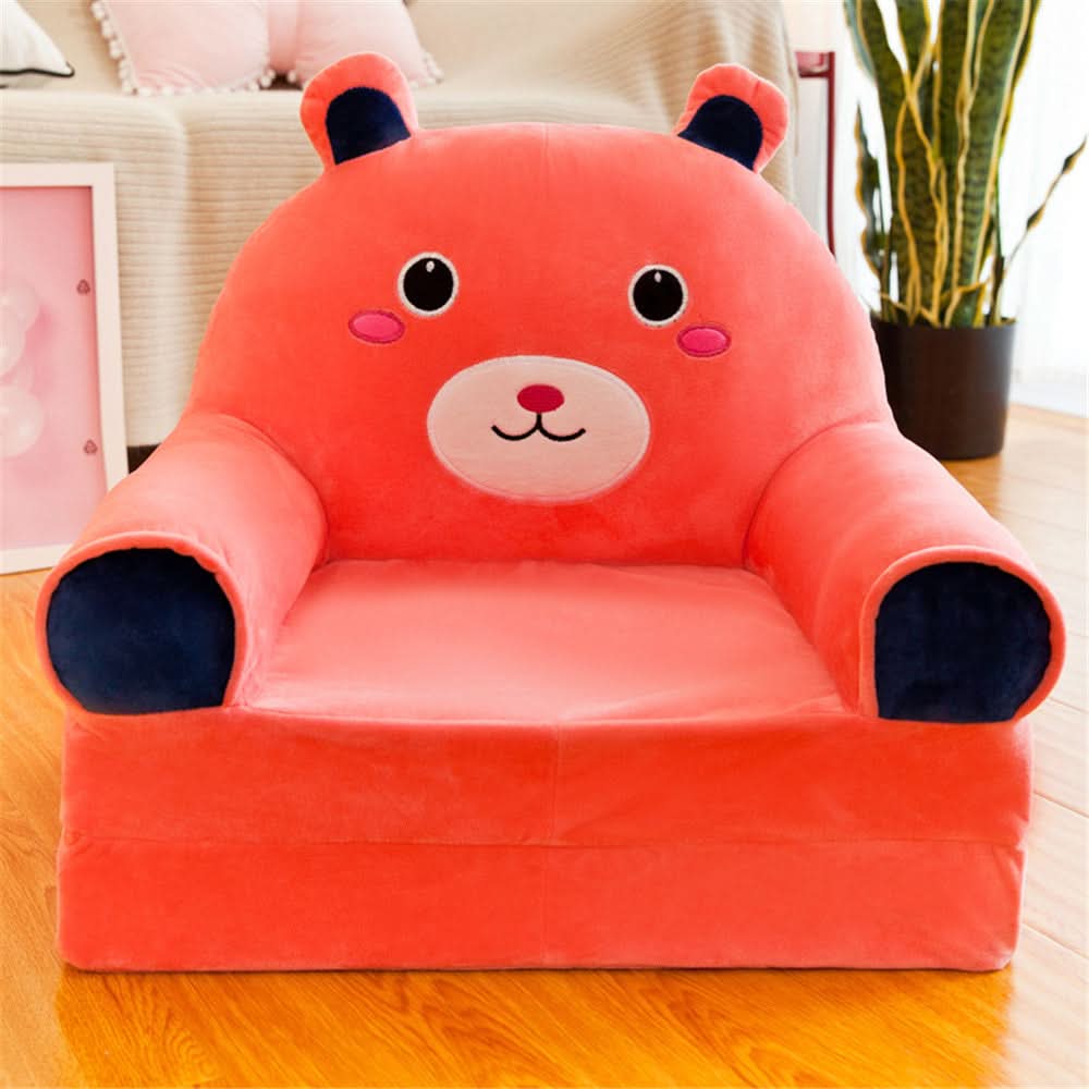 Kids' Storage Bench Foldable Animal Design Padded Velour Seat