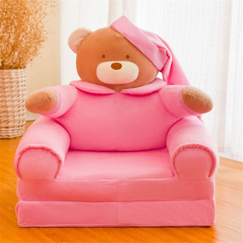 Kids' Storage Bench Foldable Animal Design Padded Velour Seat