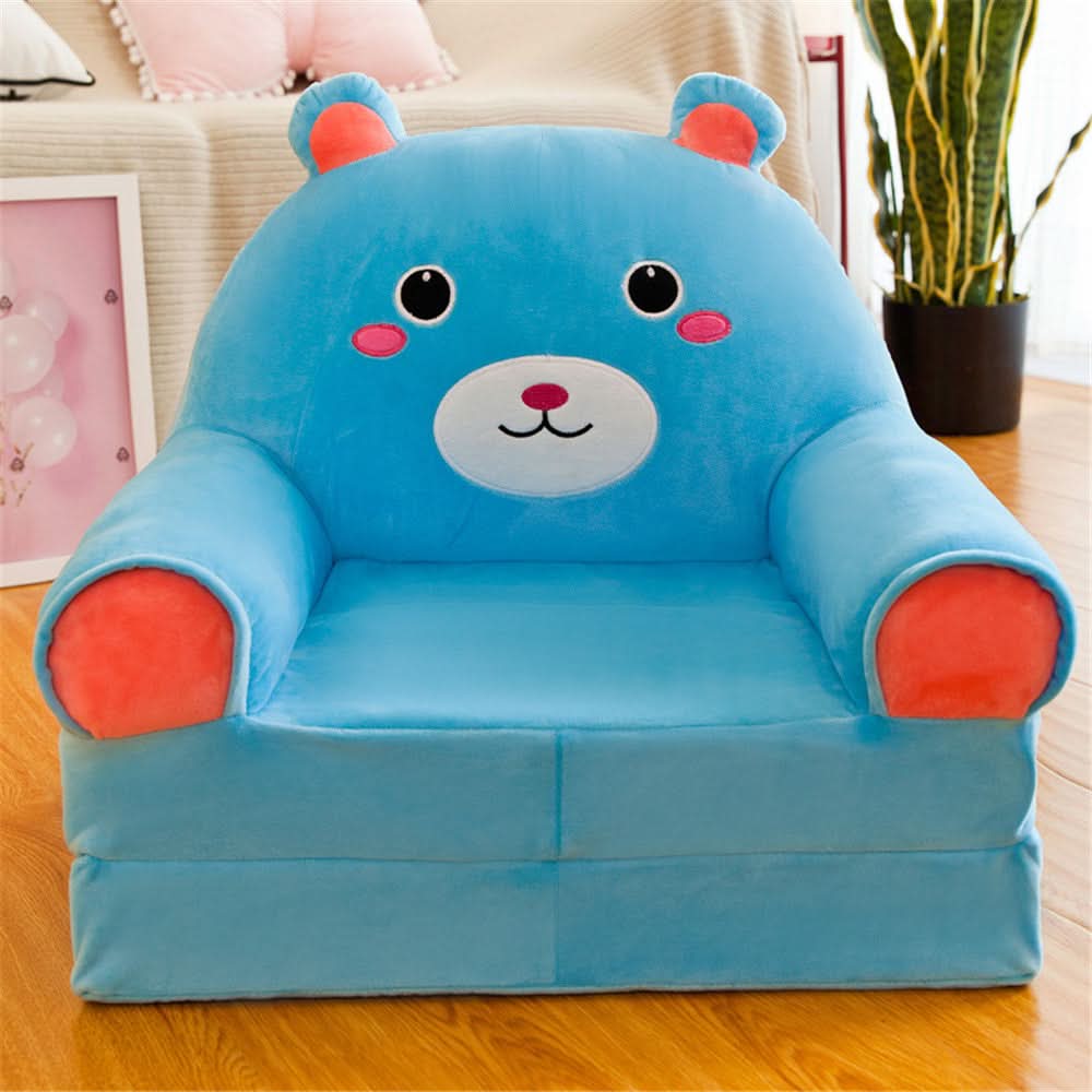 Kids' Storage Bench Foldable Animal Design Padded Velour Seat