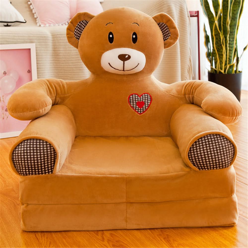 Kids' Storage Bench Foldable Animal Design Padded Velour Seat