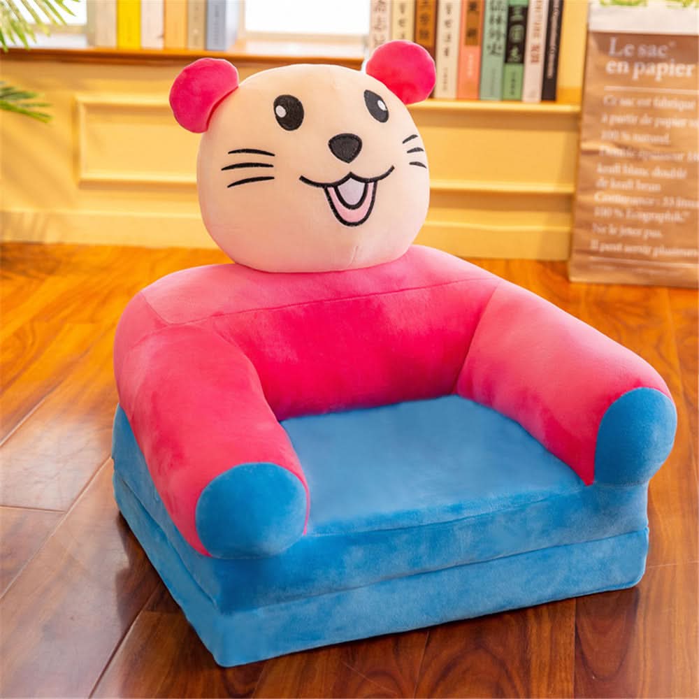 Kids' Storage Bench Foldable Animal Design Padded Velour Seat