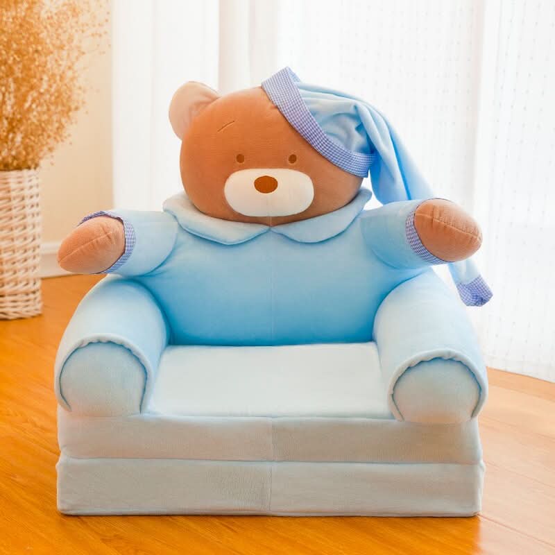 Kids' Storage Bench Foldable Animal Design Padded Velour Seat