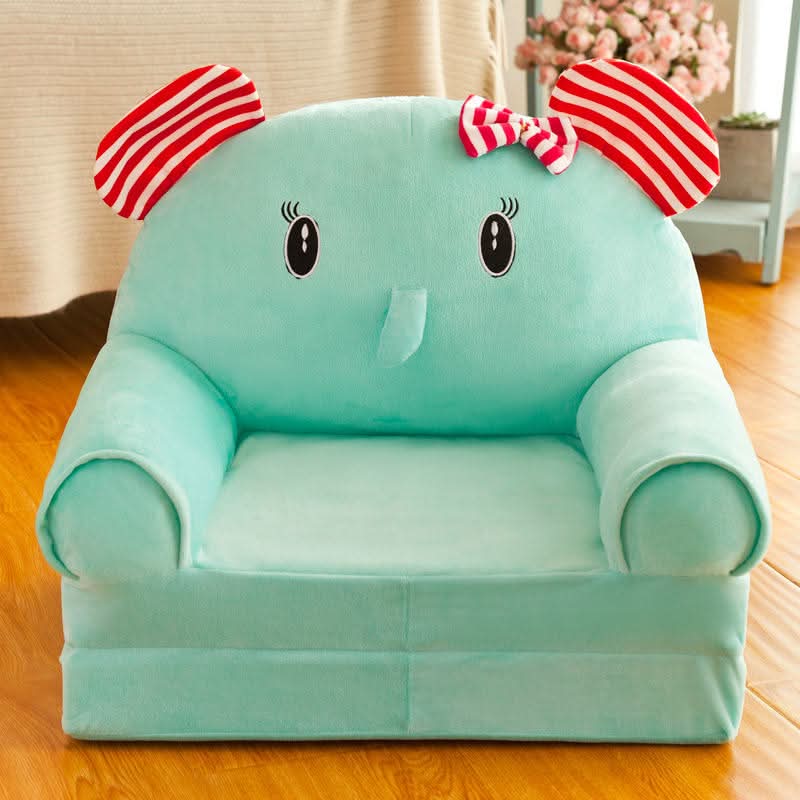 Kids' Storage Bench Foldable Animal Design Padded Velour Seat