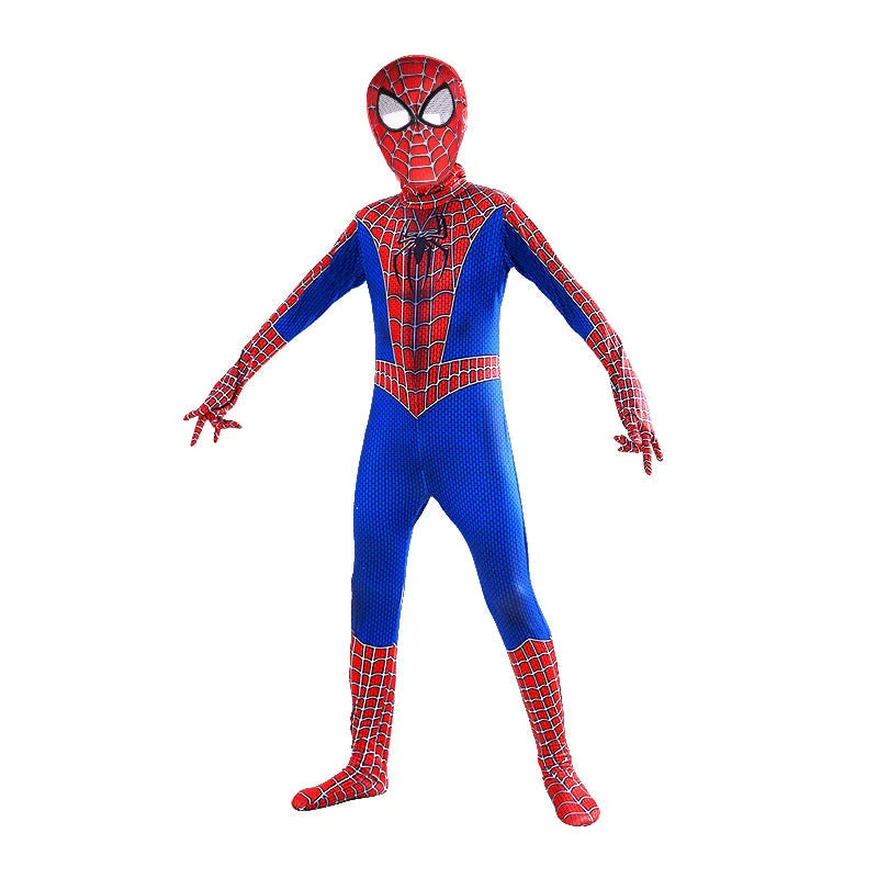 Kids Superhero Costume One-Piece Stretch Hooded Jumpsuit