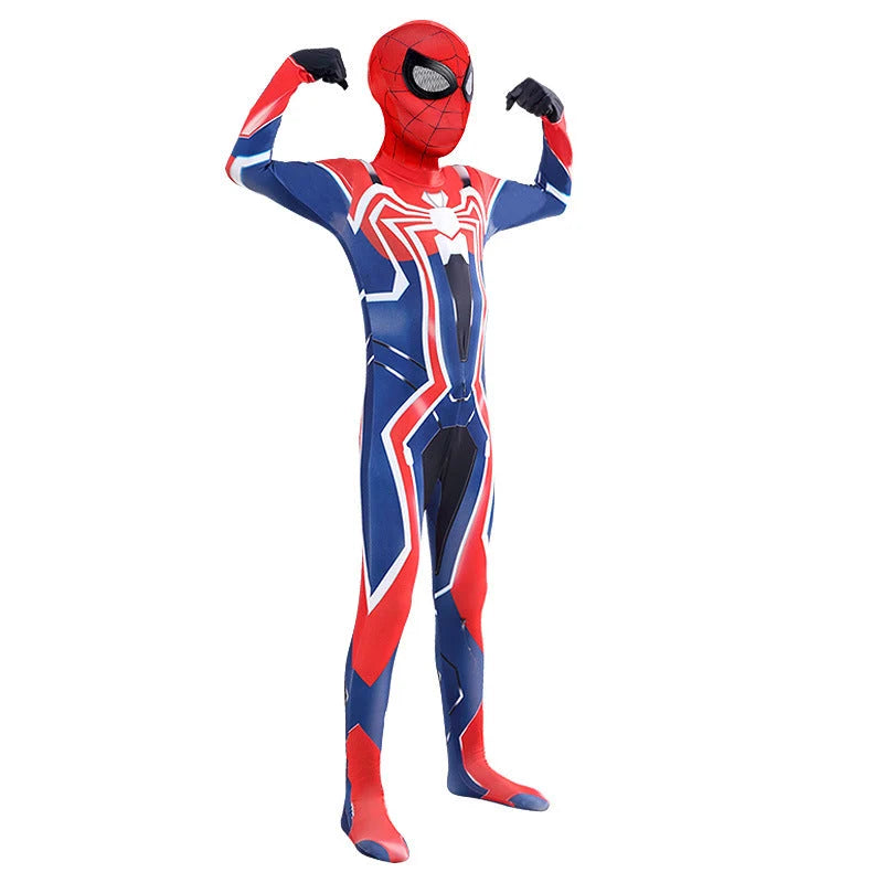 Kids Superhero Costume One-Piece Stretch Hooded Jumpsuit