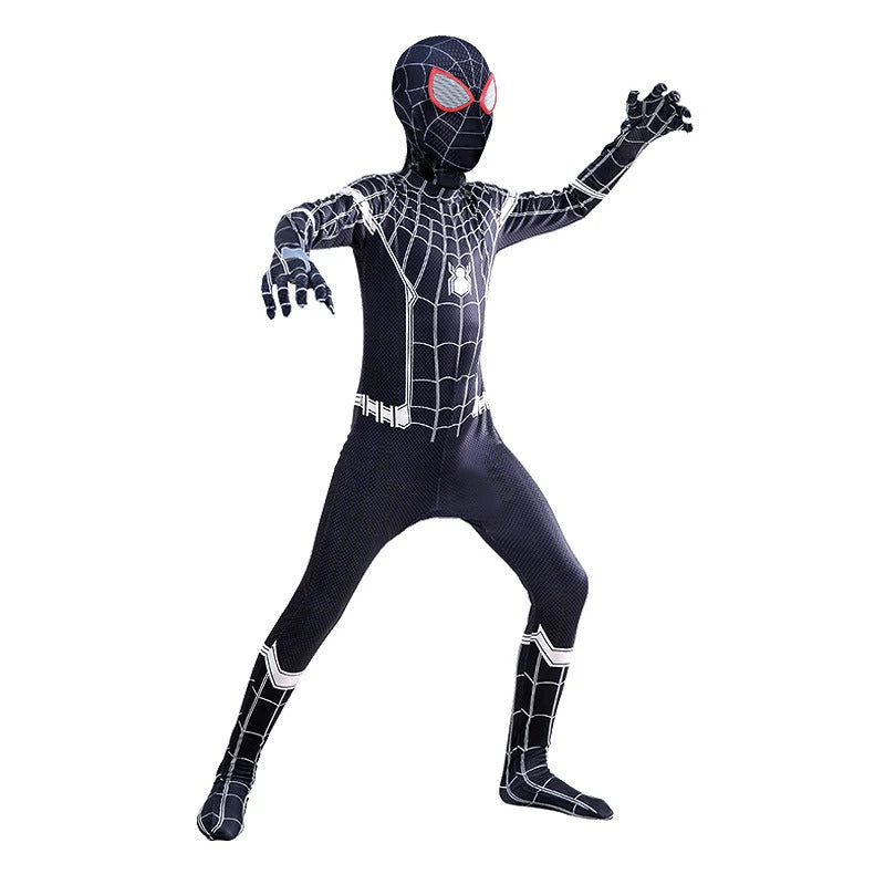 Kids Superhero Costume One-Piece Stretch Hooded Jumpsuit