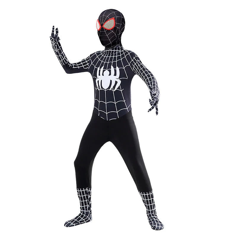 Kids Superhero Costume One-Piece Stretch Hooded Jumpsuit
