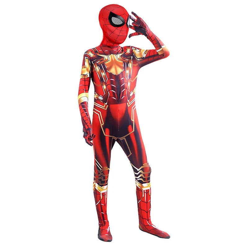 Kids Superhero Costume One-Piece Stretch Hooded Jumpsuit