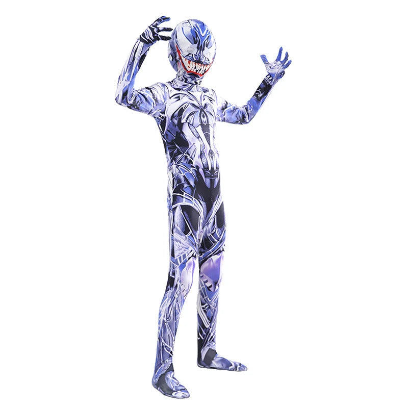Kids Superhero Costume One-Piece Stretch Hooded Jumpsuit