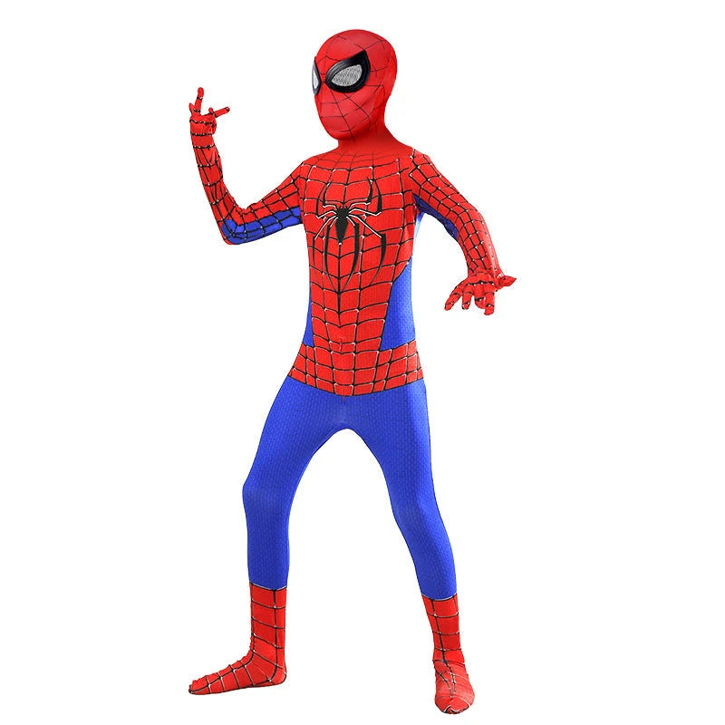 Kids Superhero Costume One-Piece Stretch Hooded Jumpsuit