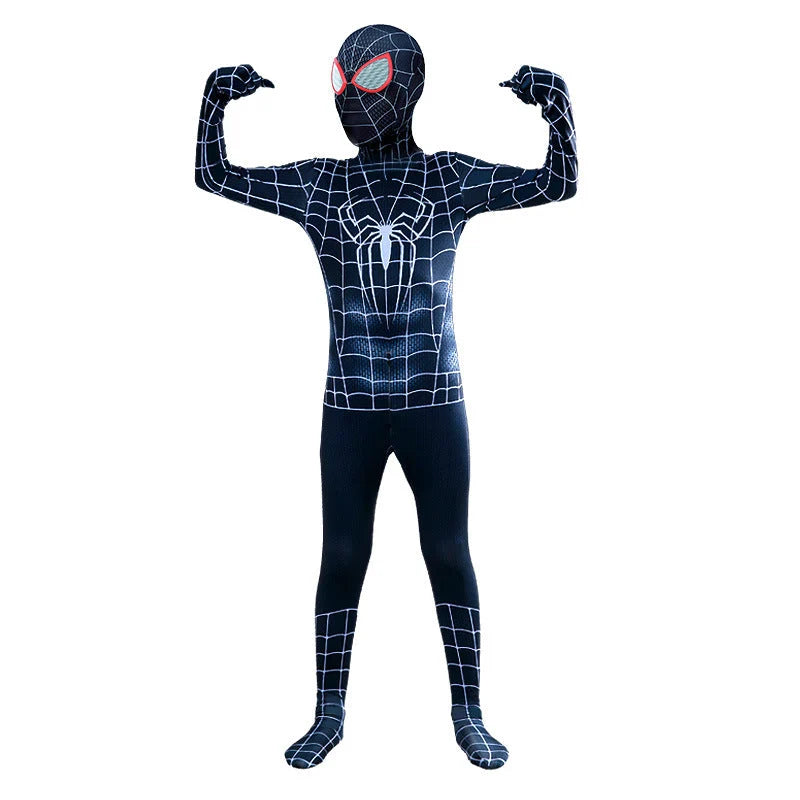 Kids Superhero Costume One-Piece Stretch Hooded Jumpsuit