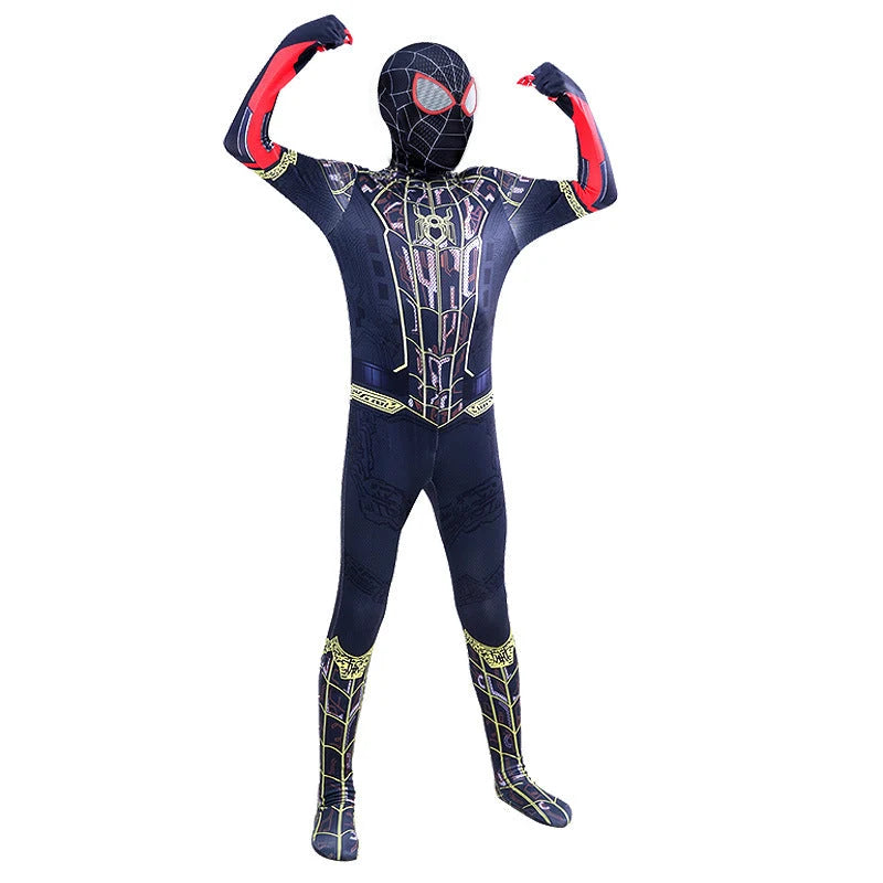 Kids Superhero Costume One-Piece Stretch Hooded Jumpsuit
