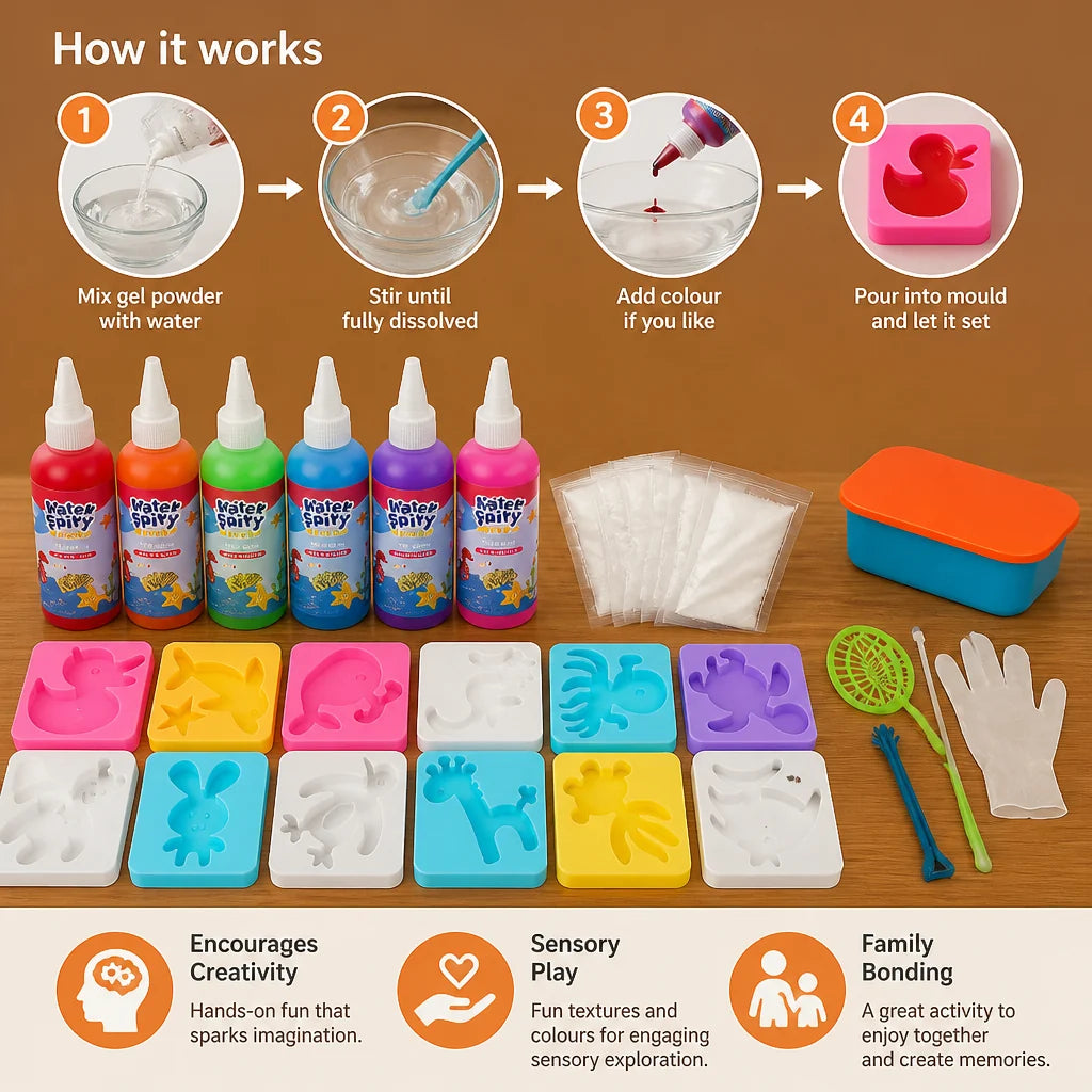 Kids Water Jelly Figure Kit Reusable Moulds & Non-Toxic Gel