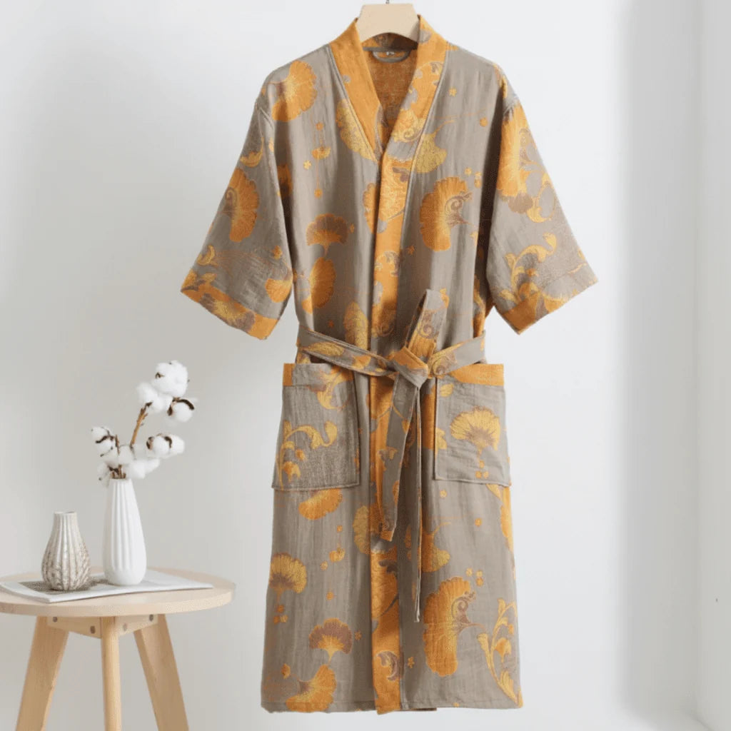 Kimono Bathrobe Organic Cotton Gauze Lightweight Breathable