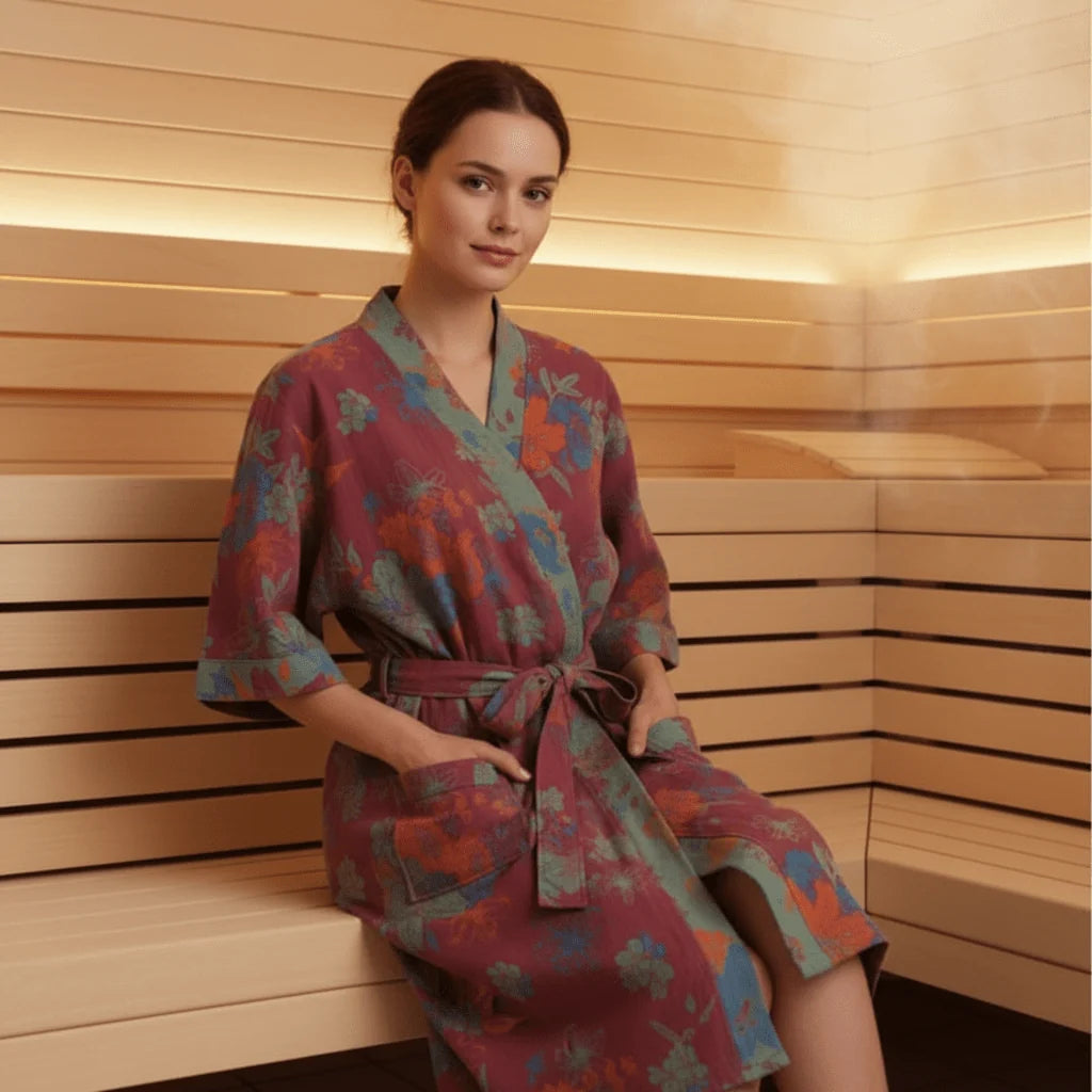 Kimono Bathrobe Organic Cotton Gauze Lightweight Breathable