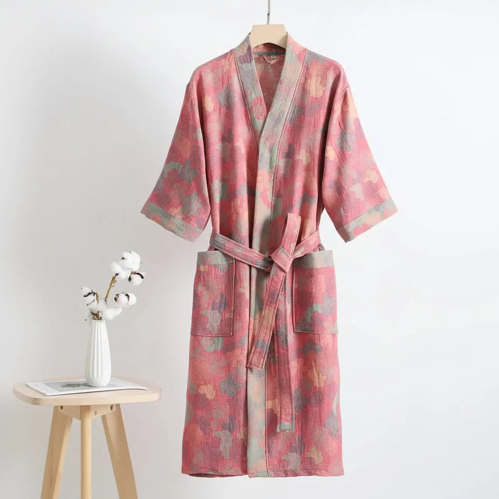 Kimono Bathrobe Organic Cotton Reversible Two-Tone Design