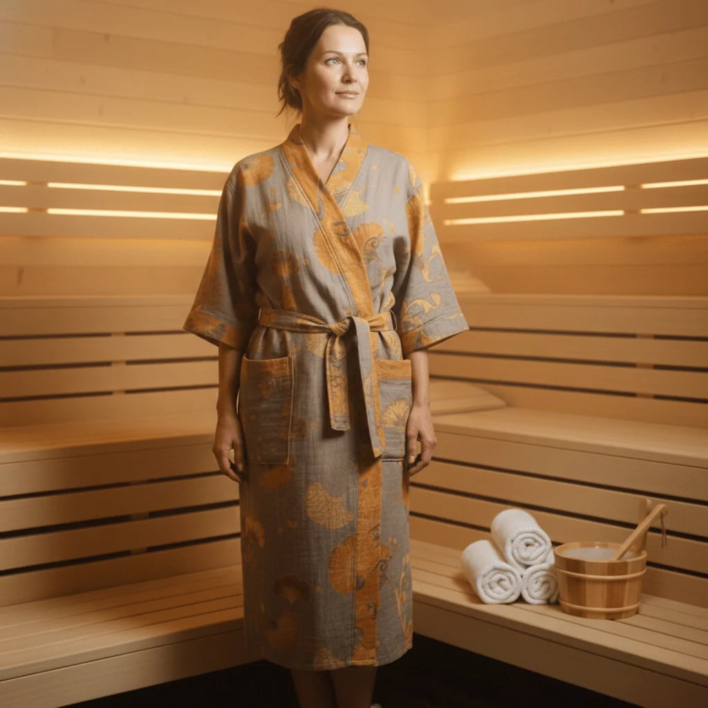 Kimono Bathrobe Organic Cotton Reversible Two-Tone Design
