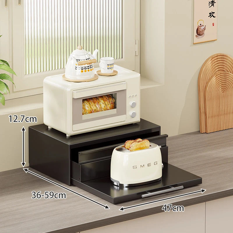 Kitchen Appliance Organizer Adjustable Pull-Out Platform With Storage Drawer