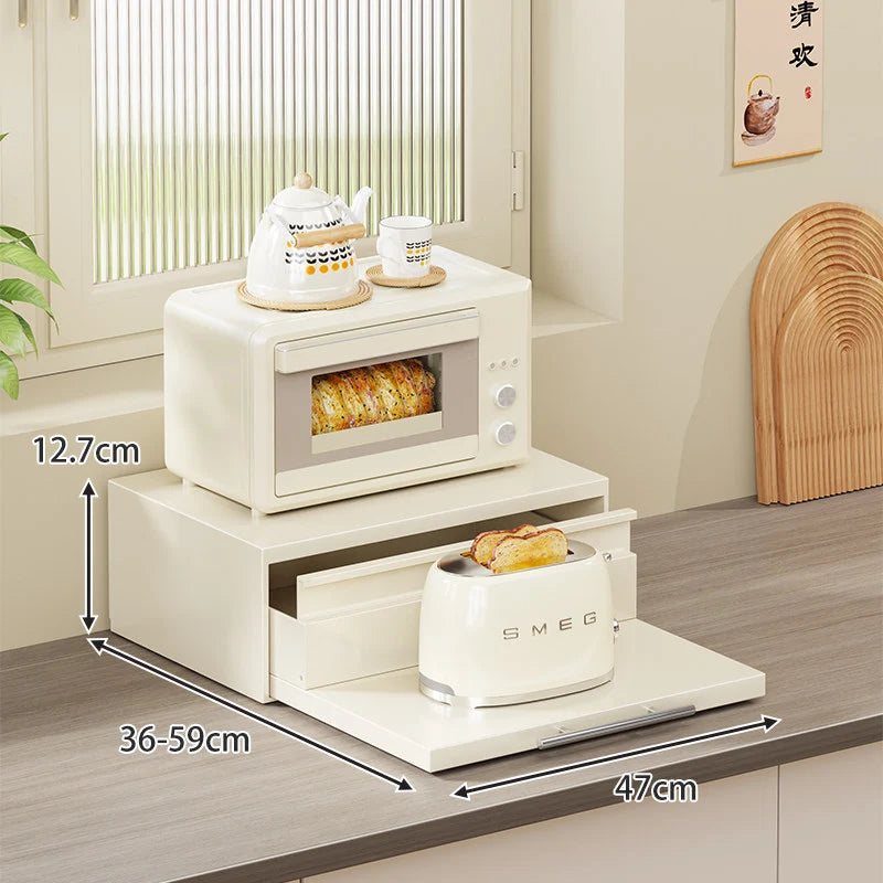 Kitchen Appliance Organizer Adjustable Pull-Out Platform With Storage Drawer