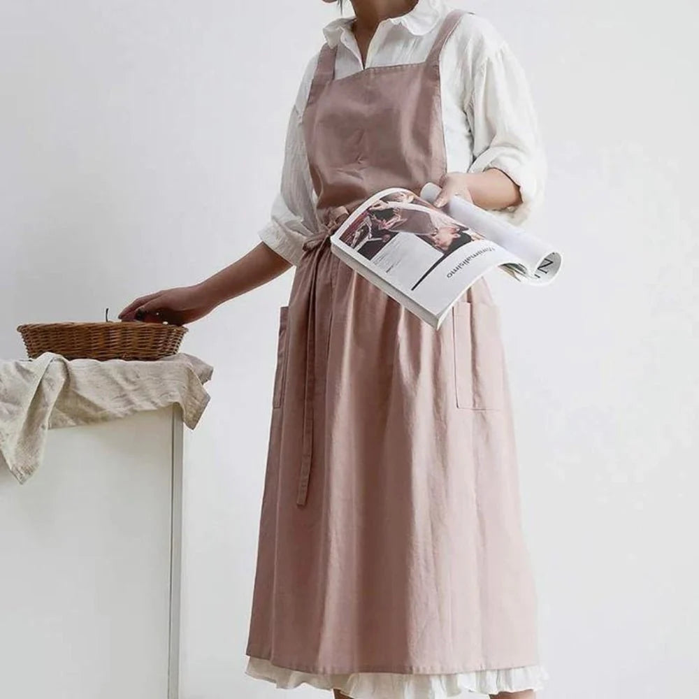 Kitchen Apron Cotton Integrated Storage Pockets One Size Fit