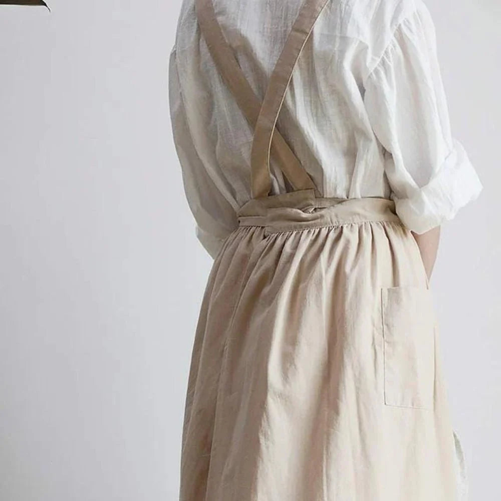 Kitchen Apron Cotton Integrated Storage Pockets One Size Fit