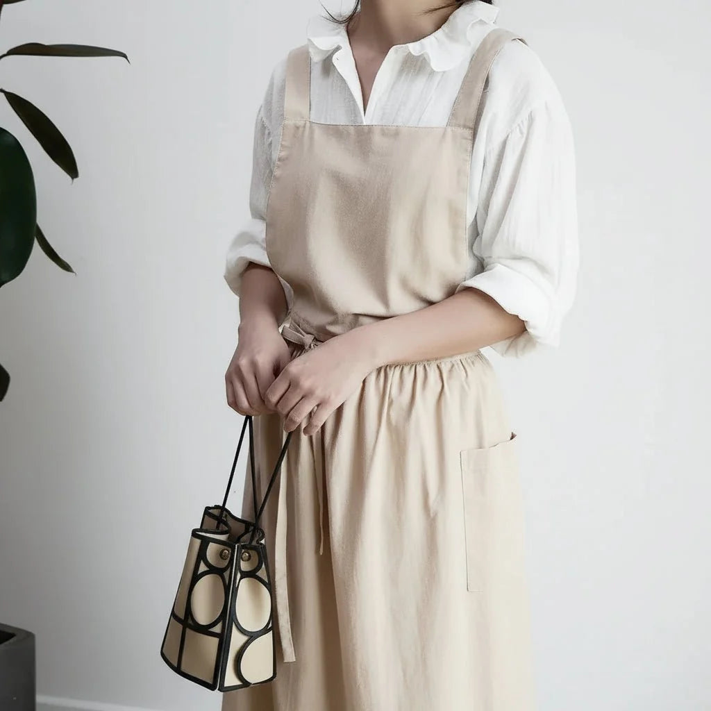 Kitchen Apron Cotton Integrated Storage Pockets One Size Fit