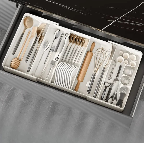 Kitchen Drawer Organizer Adjustable Compartments Durable Plastic