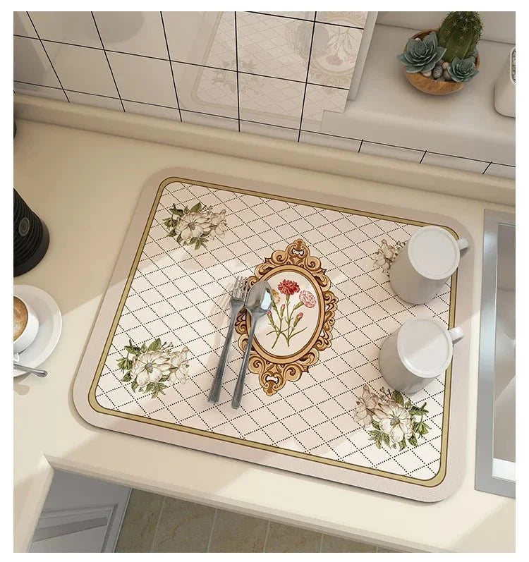 Kitchen Drying Mat Diatomite Fast-Absorbing Rubber Backing