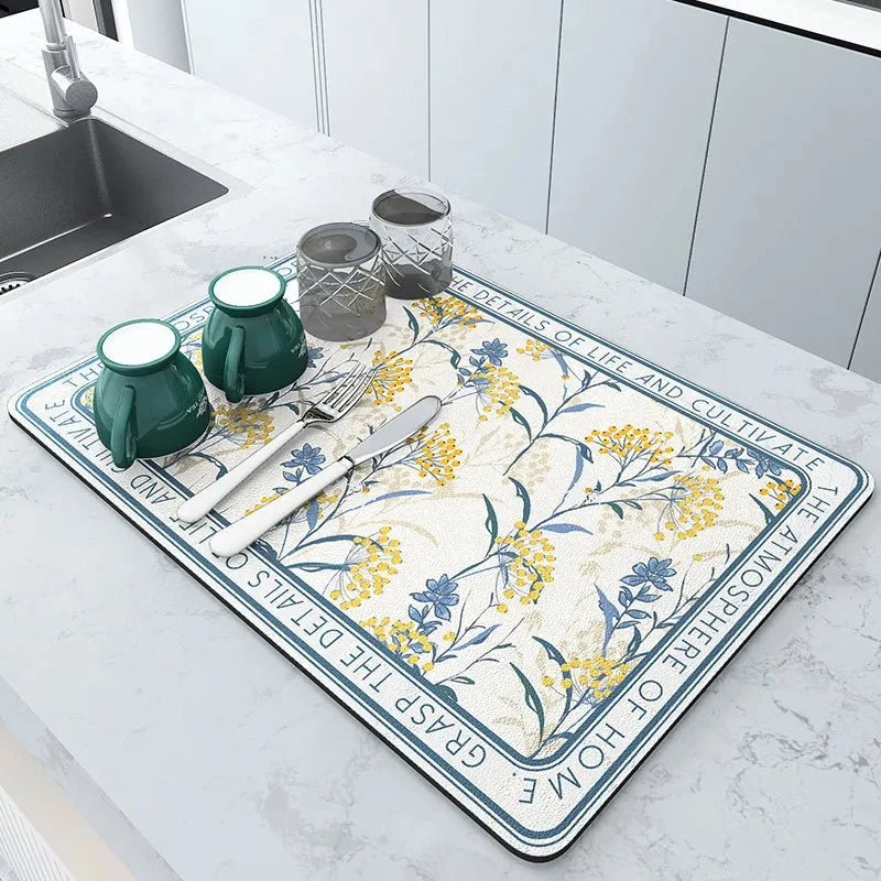 Kitchen Drying Mat Diatomite Fast-Absorbing Rubber Backing