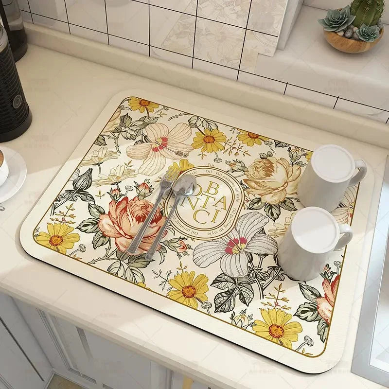 Kitchen Drying Mat Diatomite Fast-Absorbing Rubber Backing