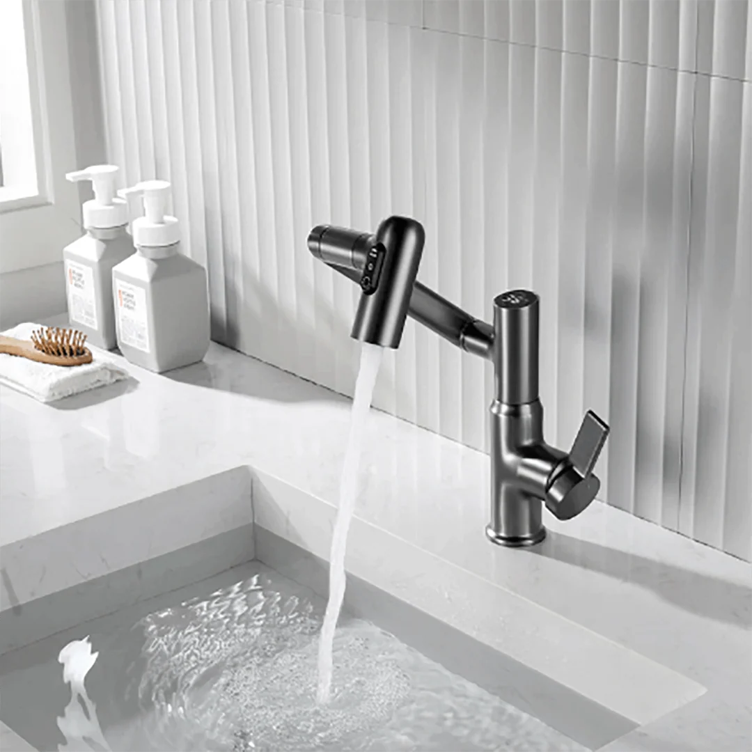 Kitchen Faucet 360° Swivel Temperature Display Stainless Steel